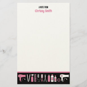Hair stylist Personalized Pink & Black Hairdresser Stationery