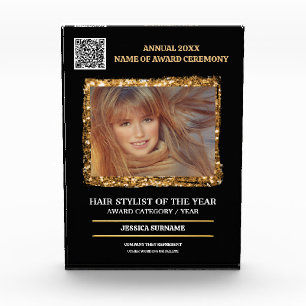 Hair Stylist photo logo year end gold glitter Acrylic Award