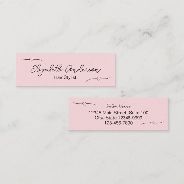 Hair Stylist Pink and Black Handwritten Script Calling Card (Front/Back)