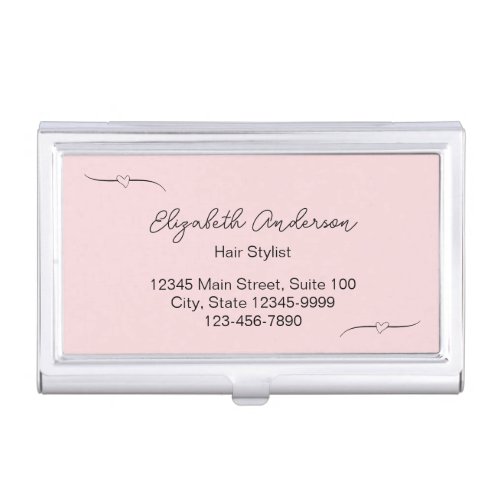 Hair Stylist Pink and Black Name Script Template Business Card Case