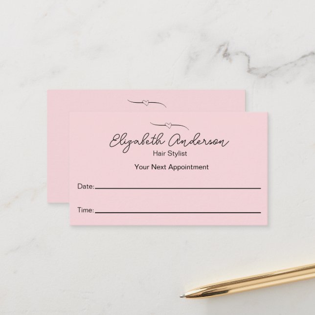 Hair Stylist Pink and Black Name Script Your Next Appointment Card (Front/Back In Situ)