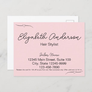 Hair Stylist Pink & Black Name Handwritten Script Postcard