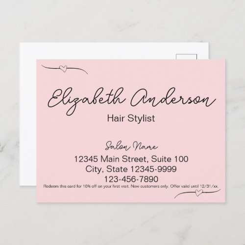 Hair Stylist Pink  Black Name Handwritten Script Postcard