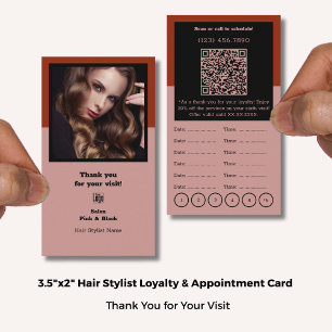 Hair Stylist Pink Black & Red Thank You, Loyalty & Appointment Card