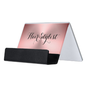 Hair Stylist Pink Brushed Metal Look Your Text Desk Business Card Holder