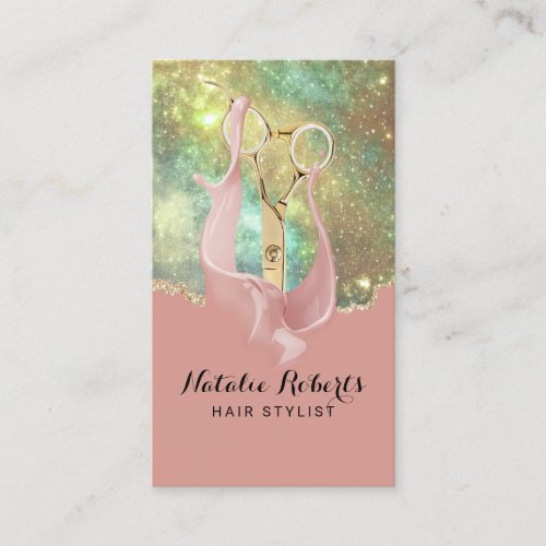Hair Stylist Pink  Glam Gold Holographic Glitter Business Card