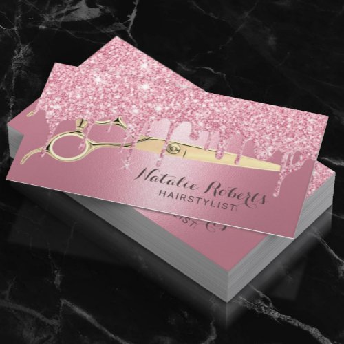 Hair Stylist Pink Glitter Drips Beauty Salon Business Card