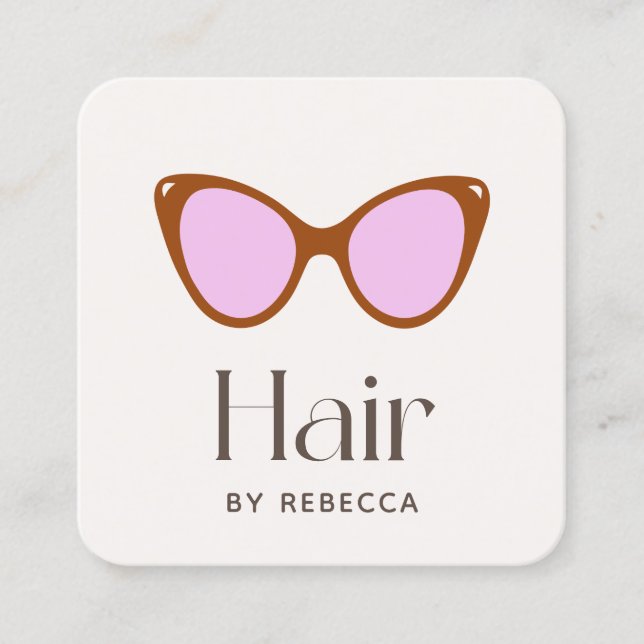 Hair Stylist Pink Retro Sunglasses Square  Square  Business Card (Front)