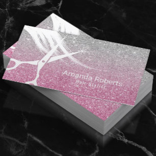 Hair Stylist Pink & Silver Glitter Appointment Card