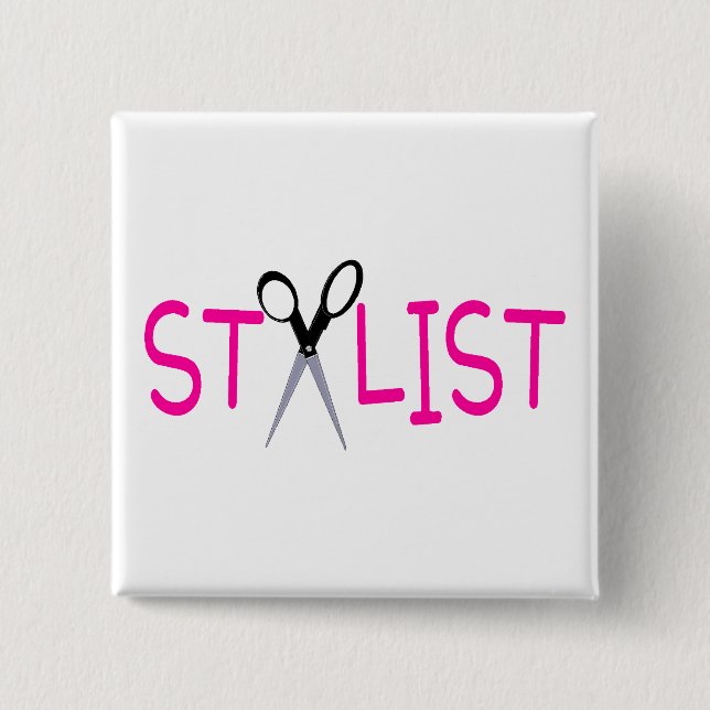 Hair Stylist Pink with Scissors Button (Front)