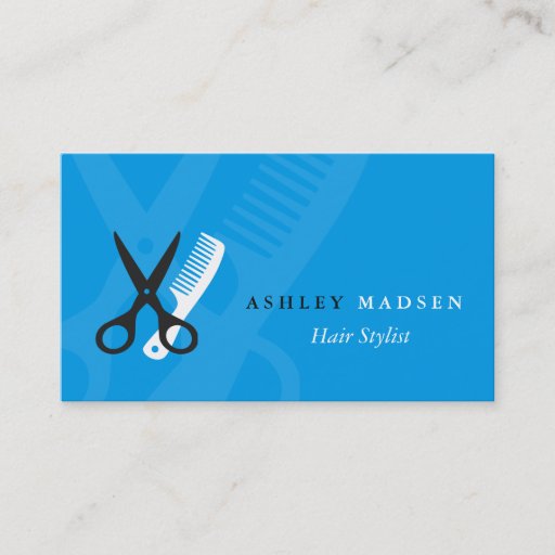 Customizable Hair Stylist - Plain Blue Scissor Comb Logo Business Card