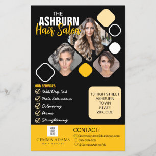 Hair Stylist Poster Custom Design in Black yellow Flyer