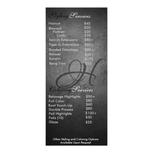 Hair Stylist Price List Rack Card