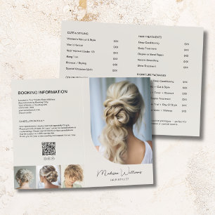 Hair Stylist Price List Services Neutral Bi-Fold Brochure