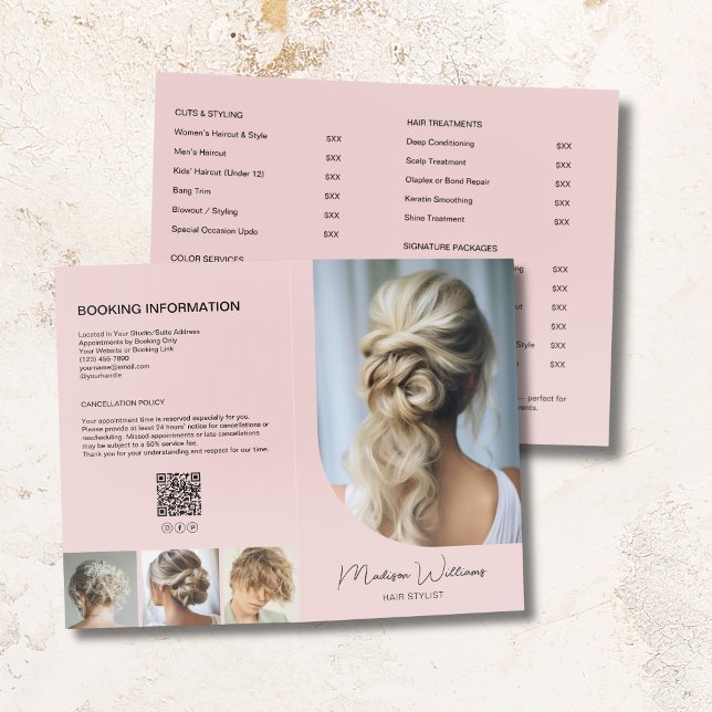 Hair Stylist Price List Services Pink Bi-Fold Brochure (Hair Stylist Price List Services Pink Bi-Fold Brochure)