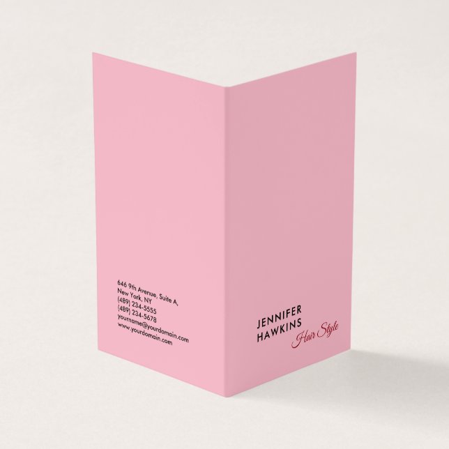 Hair stylist professional plain pink feminine business card (Outside)
