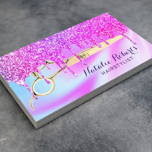 Hair Stylist Purple Unicorn Glitter Drips Salon  Business Card