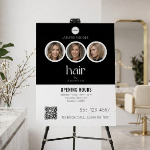 Hair Stylist QR Code 3 Photo Collage Salon Display Foam Board