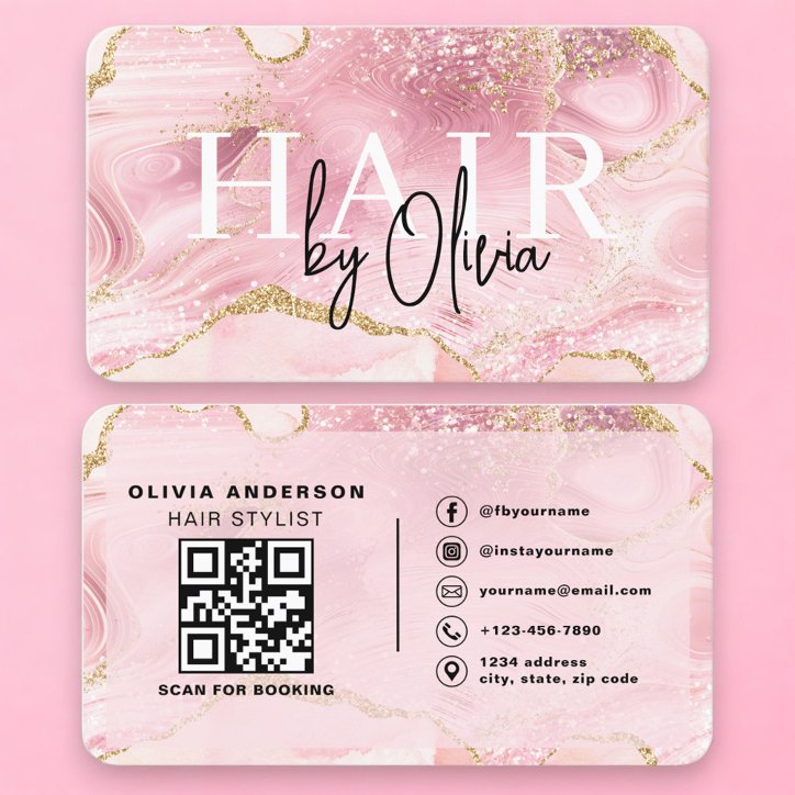 Hair Stylist QR Code Agate Marble Business Card