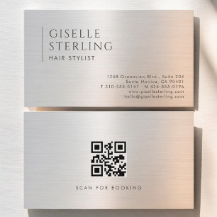 Hair Stylist QR Code Brushed Metal Business Card