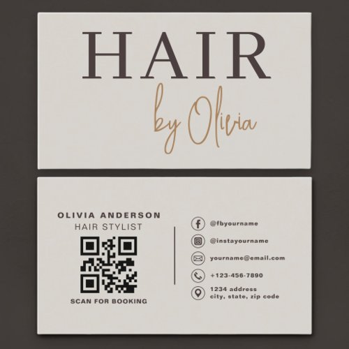 Hair Stylist QR Code Earthy Neutral Business Card