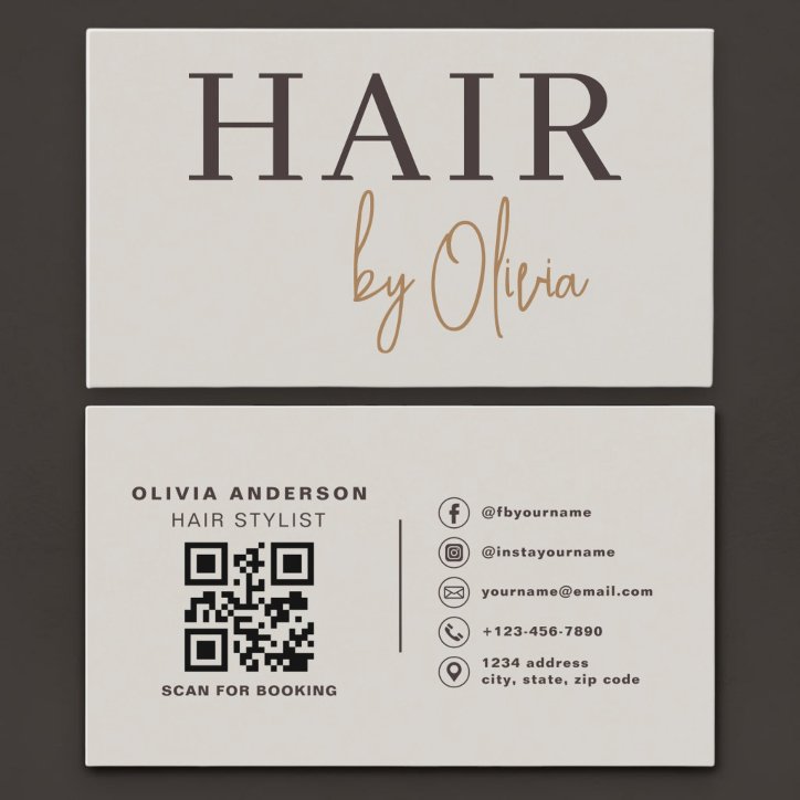 Hair Stylist QR Code Earthy Neutral Business Card