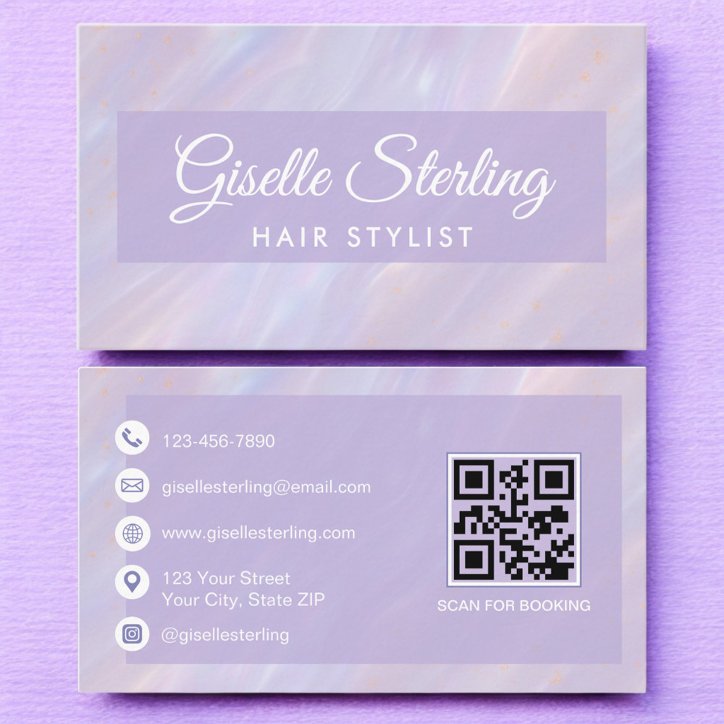 Hair Stylist QR Code Iridescent Pastel Opal Business Card