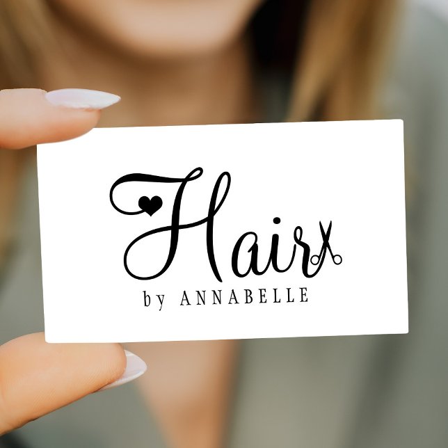 Hair stylist QR code modern script black and white Business Card (Creator Uploaded)