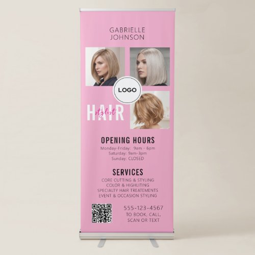 Hair Stylist QR Code Photo Collage Salon Display Retractable Banner