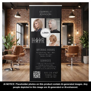 Hair Stylist QR Code Photo Collage Salon Display Retractable Banner