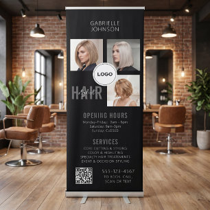 Hair Stylist QR Code Photo Collage Salon Display Retractable Banner