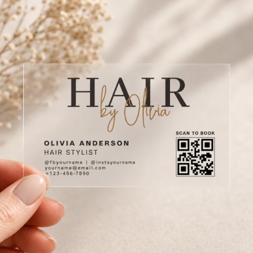 Hair Stylist QR Code Transparent Clear Business Cards