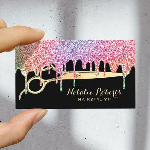 Hair Stylist Rainbow Drips Beauty Salon Black Business Card