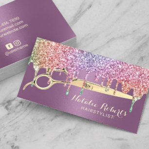 Hair Stylist Rainbow Drips Beauty Salon Purple Business Card