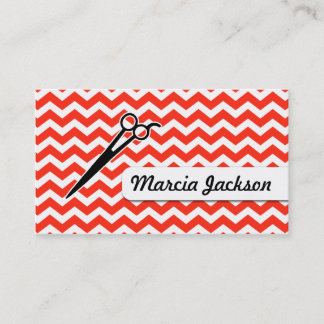 hair stylist red chevron scissors stripes business card