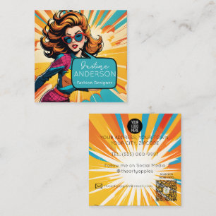 hair stylist Retro Pop Art Lady woman Wow Square Business Card