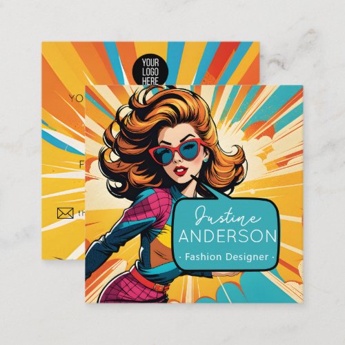 hair stylist Retro Pop Art Lady woman Wow Square Business Card