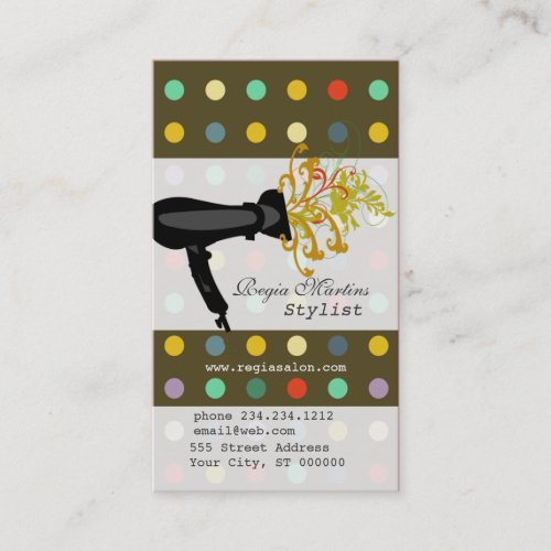 Hair Stylist Retro Polkadot Salon Business Card Template