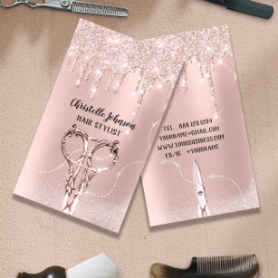 Hair Stylist Rose DripGlitter Hairdresser Scissors Business Card