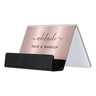 Hair Stylist Rose Gold Beauty Salon Elegant Chic Desk Business Card Holder