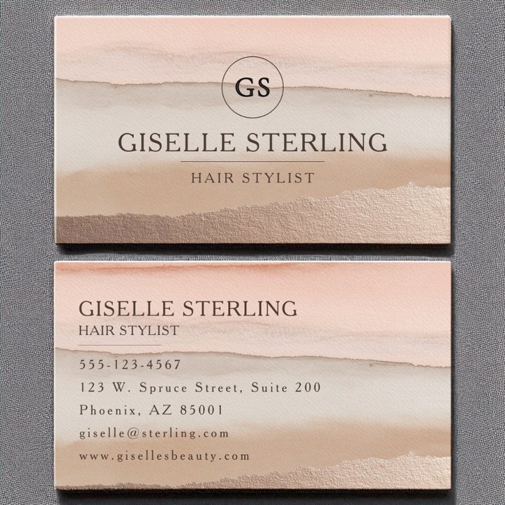 Hair Stylist Rose Gold Blush Beige Watercolor Business Card