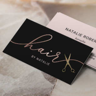 Hair Stylist Rose Gold Calligraphy Beauty Salon Business Card