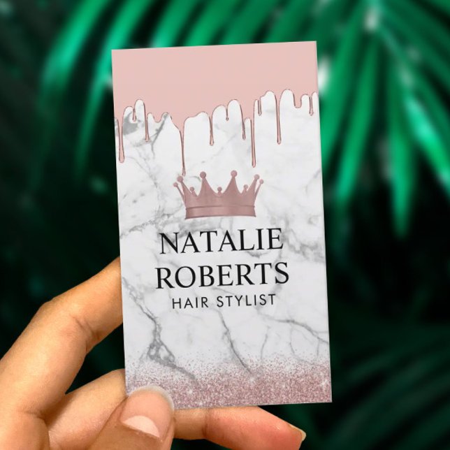 Hair Stylist Rose Gold Crown Marble Drips & Marble Appointment Card (Creator Uploaded)
