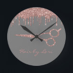 Hair Stylist Rose Gold Drips Glitter Scissors Round Clock<br><div class="desc">This design was created though digital art. It may be personalized in the area provided by changing the photo and/or text. Or it can be customized by choosing the click to customize further option and delete or change the color the background, add text, change the text color or style, or...</div>