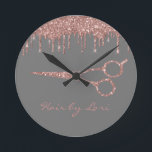 Hair Stylist Rose Gold Drips Glitter Scissors Round Clock<br><div class="desc">This design was created though digital art. It may be personalized in the area provided by changing the photo and/or text. Or it can be customized by choosing the click to customize further option and delete or change the color the background, add text, change the text color or style, or...</div>