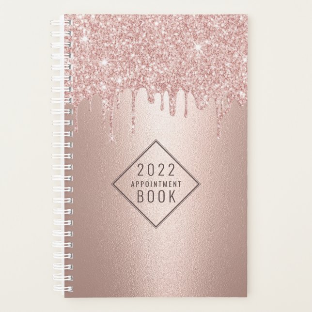 Hair Stylist Rose Gold Glitter Drips Appointment Planner (Front)