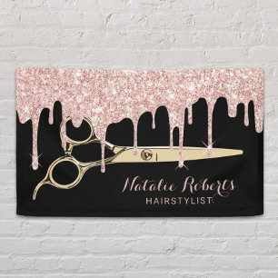 Hair Stylist Rose Gold Glitter Drips Beauty Salon  Banner