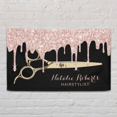 Hair Stylist Rose Gold Glitter Drips Beauty Salon  Banner