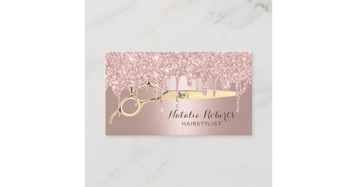 Hair Stylist Rose Gold Glitter Drips Beauty Salon Business Card | Zazzle.com