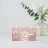 Hair Stylist Rose Gold Glitter Drips Beauty Salon Business Card (Standing Front)